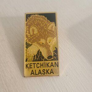 Ketchikan Alaska Wolf Vintage Lapel Pin - USA Native AK Wolves Souvenir Badge